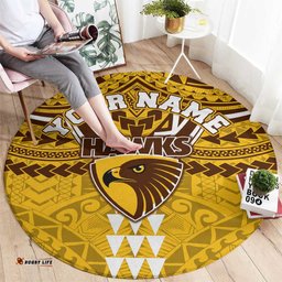 Personalized Hawthorn Hawks Round Carpet Polynesian Tribal Pattern Heritage Football TS04