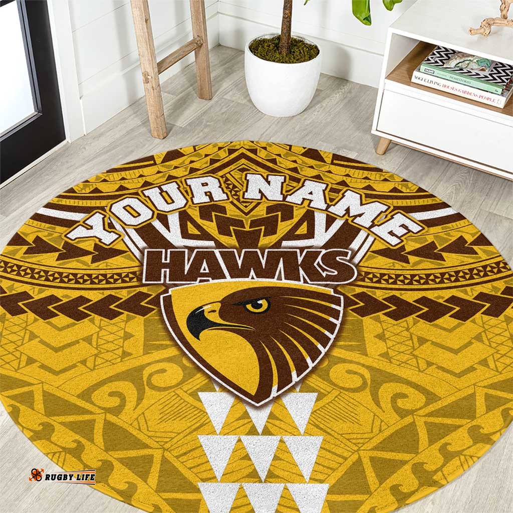 Personalized Hawthorn Hawks Round Carpet Polynesian Tribal Pattern Heritage Football TS04