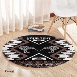 Personalised Taniko Motifs Aotearoa Round Carpet Waitangi Kowhaiwhai Kiwi - Mocha LT7