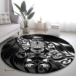 New Zealand Lawn Bowls Round Carpet Black Maori Warrior Tribal Silver Fern LT9