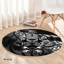 New Zealand Lawn Bowls Round Carpet Black Maori Warrior Tribal Silver Fern LT9
