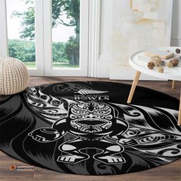 New Zealand Lawn Bowls Round Carpet Black Maori Warrior Tribal Silver Fern LT9