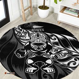 New Zealand Lawn Bowls Round Carpet Black Maori Warrior Tribal Silver Fern LT9