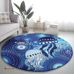 NAIDOC Deadly 50 Years Round Carpet Jellyfish Aboriginal Culture Inspired Blue LT9