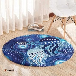 NAIDOC Deadly 50 Years Round Carpet Jellyfish Aboriginal Culture Inspired Blue LT9