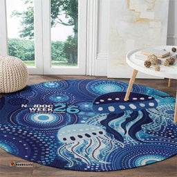 NAIDOC Deadly 50 Years Round Carpet Jellyfish Aboriginal Culture Inspired Blue LT9