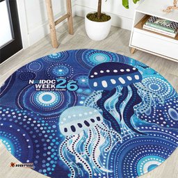 NAIDOC Deadly 50 Years Round Carpet Jellyfish Aboriginal Culture Inspired Blue LT9