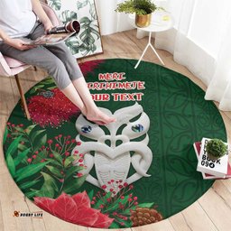 Maori Wheku Meri Kirihimete Personalised Round Carpet All Green Indigenous Maori Motif LT9