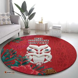 Maori Wheku Meri Kirihimete Personalised Round Carpet All Red Indigenous Maori Motif LT9
