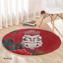 Maori Wheku Meri Kirihimete Personalised Round Carpet All Red Indigenous Maori Motif LT9