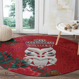 Maori Wheku Meri Kirihimete Personalised Round Carpet All Red Indigenous Maori Motif LT9