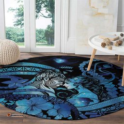 Maori Romantic Valentine Round Carpet The Hongi Kiss Blue Galaxy DT05