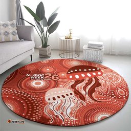 NAIDOC Deadly 50 Years Round Carpet Jellyfish Aboriginal Culture Inspired Red LT9