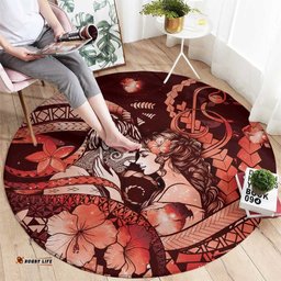 Maori Romantic Valentine Round Carpet The Hongi Kiss Red Galaxy DT05