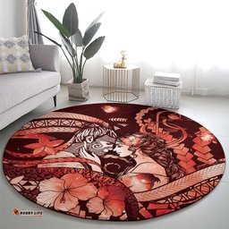 Maori Romantic Valentine Round Carpet The Hongi Kiss Red Galaxy DT05
