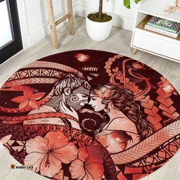 Maori Romantic Valentine Round Carpet The Hongi Kiss Red Galaxy DT05