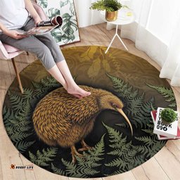 New Zealand Kiwi Bird Round Carpet Silver Fern Mix Maori Pattern LT05
