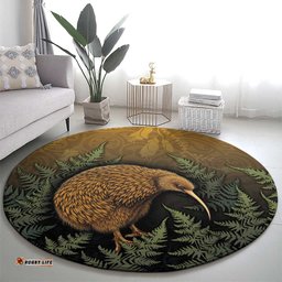 New Zealand Kiwi Bird Round Carpet Silver Fern Mix Maori Pattern LT05