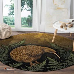 New Zealand Kiwi Bird Round Carpet Silver Fern Mix Maori Pattern LT05