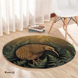 New Zealand Kiwi Bird Round Carpet Silver Fern Mix Maori Pattern LT05