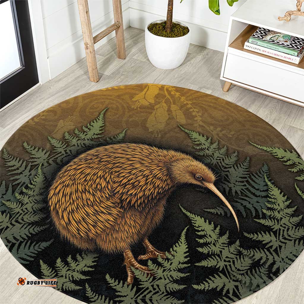 New Zealand Kiwi Bird Round Carpet Silver Fern Mix Maori Pattern LT05
