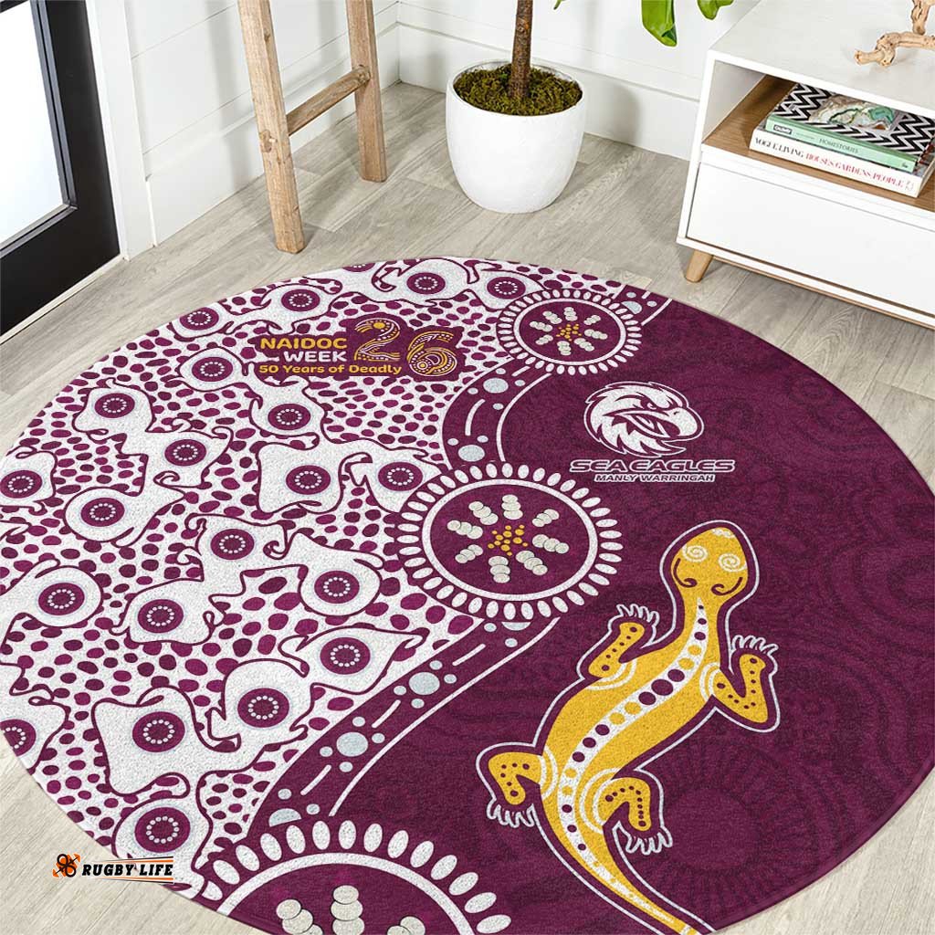 Manly Warringah Sea Eagles NAIDOC Week 2026 Round Carpet Aboriginal Lizard Dot Painting - 50 Years of Deadly TS04