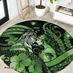 Maori Romantic Valentine Round Carpet The Hongi Kiss Green Galaxy DT05