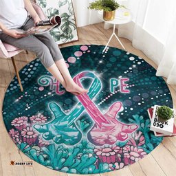 Hereditary Cancer Awareness Round Carpet Hope Ribbon With Aussie Teal Duncan Coral DT05