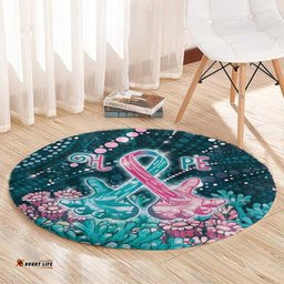 Hereditary Cancer Awareness Round Carpet Hope Ribbon With Aussie Teal Duncan Coral DT05