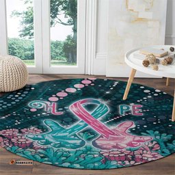 Hereditary Cancer Awareness Round Carpet Hope Ribbon With Aussie Teal Duncan Coral DT05