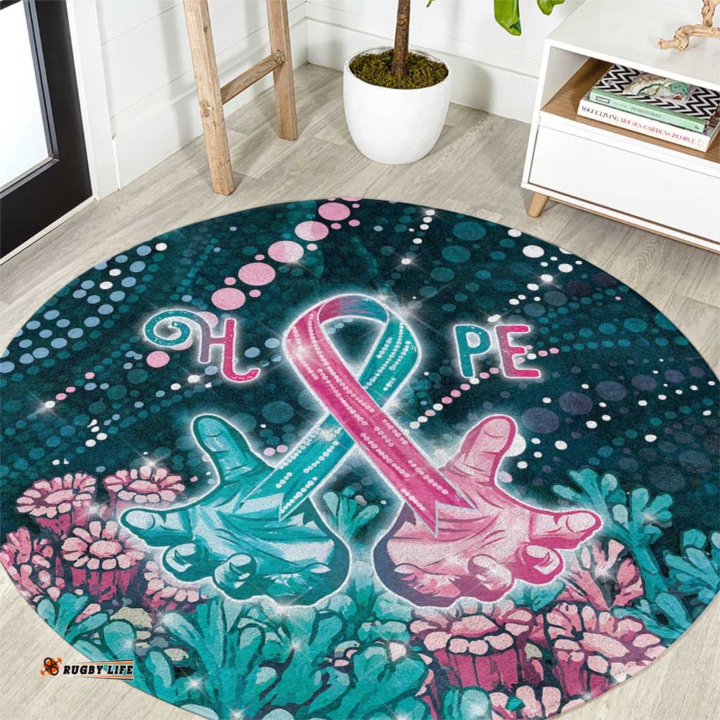 Hereditary Cancer Awareness Round Carpet Hope Ribbon With Aussie Teal Duncan Coral DT05