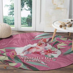 Pink Cockatoo Australia Day Round Carpet Proud To Be An Aussie Opal Eucalyptus Blossoms LT14
