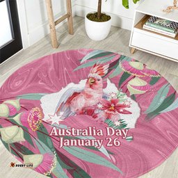 Pink Cockatoo Australia Day Round Carpet Proud To Be An Aussie Opal Eucalyptus Blossoms LT14