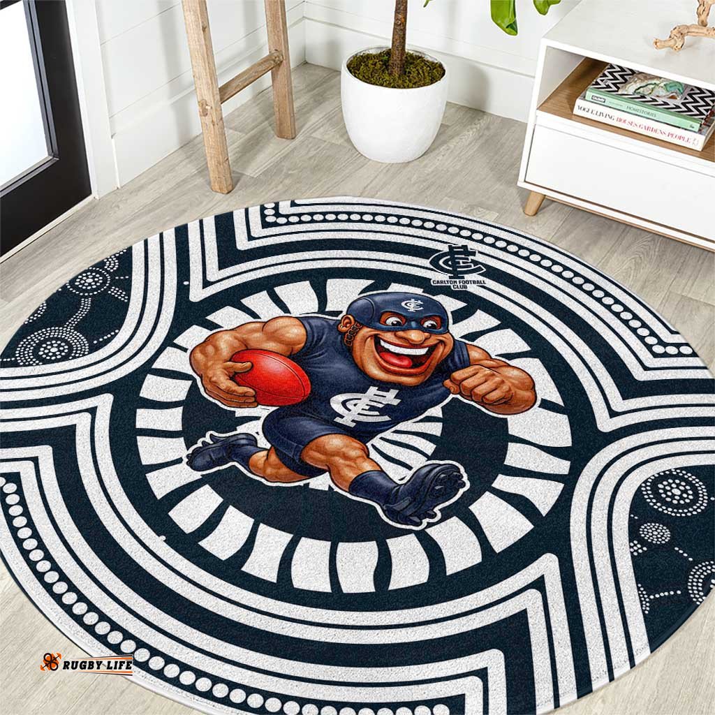 Carlton Football Club Round Carpet Indigenous Monochrome Dot Art Mascot Style TS04