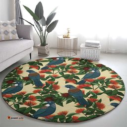 New Zealand Christmas Round Carpet Romantic Tui Birds on Pohutukawa - Ivory LT7