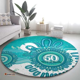 NAIDOC Week 2026 Round Carpet 50 Years Deadly Dhari Cyan Aboriginal Art LT14