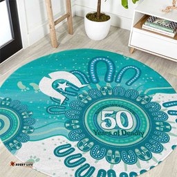 NAIDOC Week 2026 Round Carpet 50 Years Deadly Dhari Cyan Aboriginal Art LT14