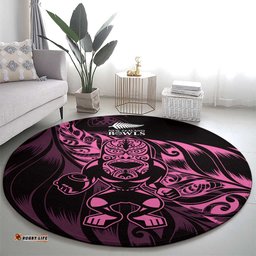 New Zealand Lawn Bowls Round Carpet Pink Maori Warrior Tribal Silver Fern LT9