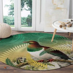 New Zealand Pigeon Kereru Round Carpet Maori Fern Art Green Gradient LT05