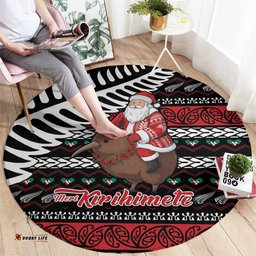 New Zealand Kiwi Santa Christmas Round Carpet He Wairua Kirihimete LT9