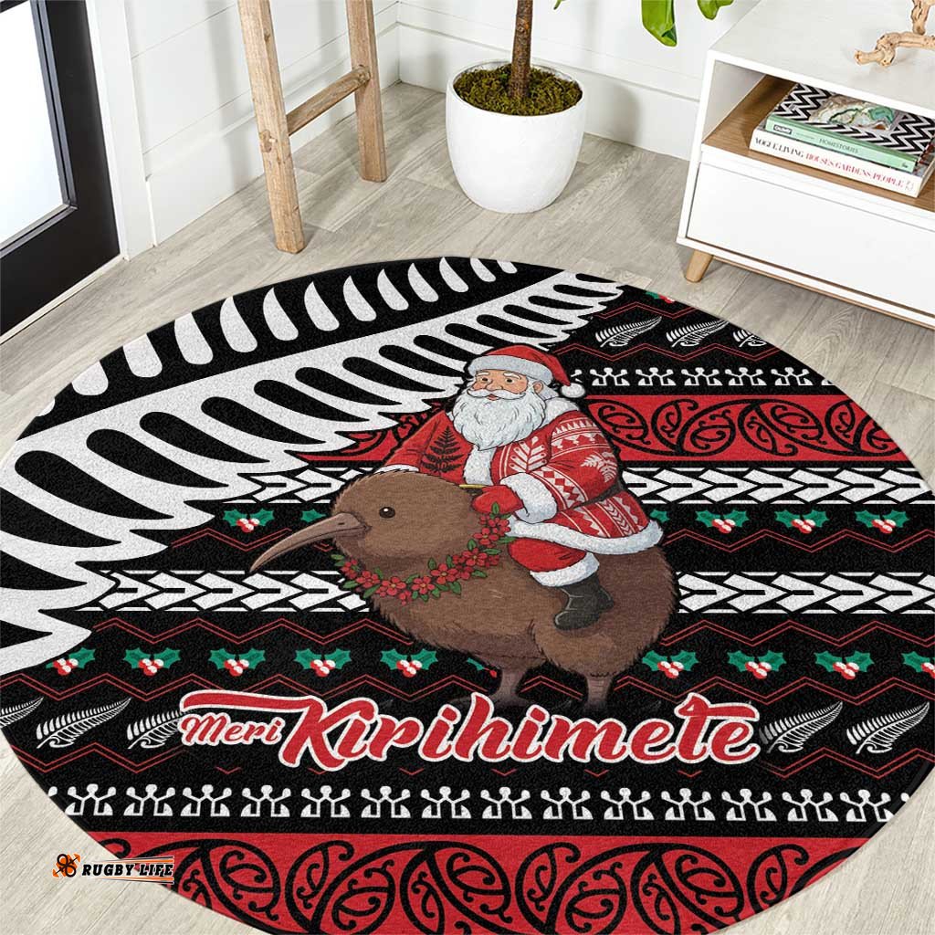 New Zealand Kiwi Santa Christmas Round Carpet He Wairua Kirihimete LT9