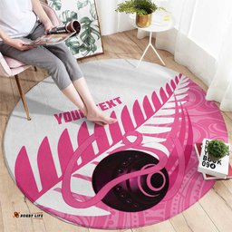 New Zealand Lawn Bowls Breast Cancer Custom Round Carpet Aotearoa Maori Silver Fern Pink Ribbon LT14