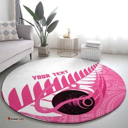 New Zealand Lawn Bowls Breast Cancer Custom Round Carpet Aotearoa Maori Silver Fern Pink Ribbon LT14