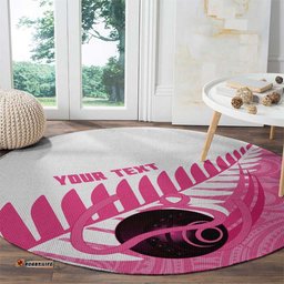 New Zealand Lawn Bowls Breast Cancer Custom Round Carpet Aotearoa Maori Silver Fern Pink Ribbon LT14