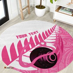 New Zealand Lawn Bowls Breast Cancer Custom Round Carpet Aotearoa Maori Silver Fern Pink Ribbon LT14