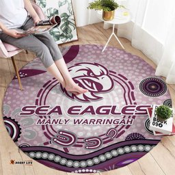 Manly Warringah Sea Eagles Rugby Round Carpet Australian Aboriginal Dot Painting Style TS04