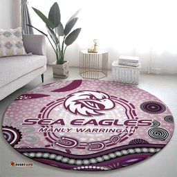 Manly Warringah Sea Eagles Rugby Round Carpet Australian Aboriginal Dot Painting Style TS04