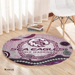 Manly Warringah Sea Eagles Rugby Round Carpet Australian Aboriginal Dot Painting Style TS04