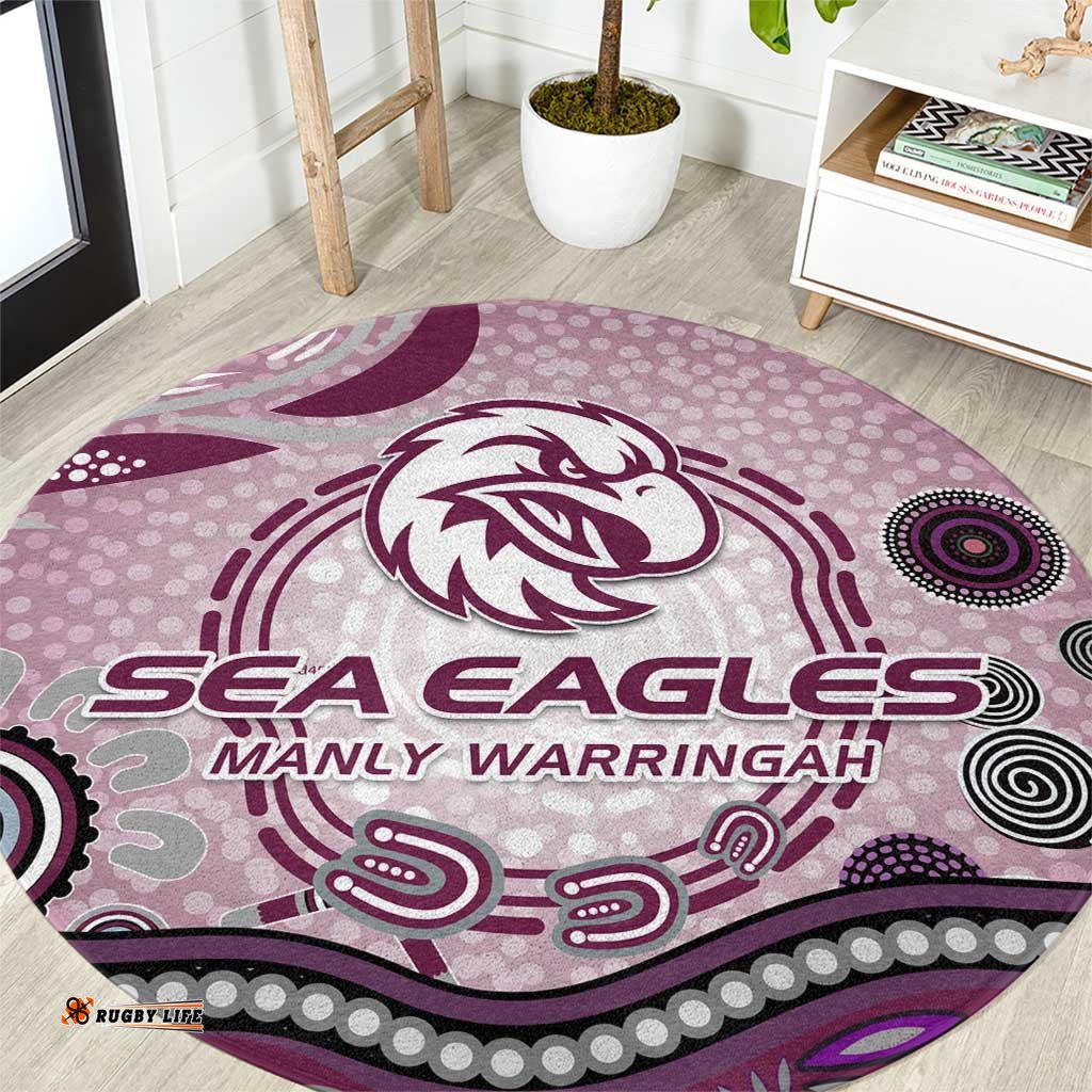 Manly Warringah Sea Eagles Rugby Round Carpet Australian Aboriginal Dot Painting Style TS04