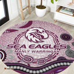 Manly Warringah Sea Eagles Rugby Round Carpet Australian Aboriginal Dot Painting Style TS04